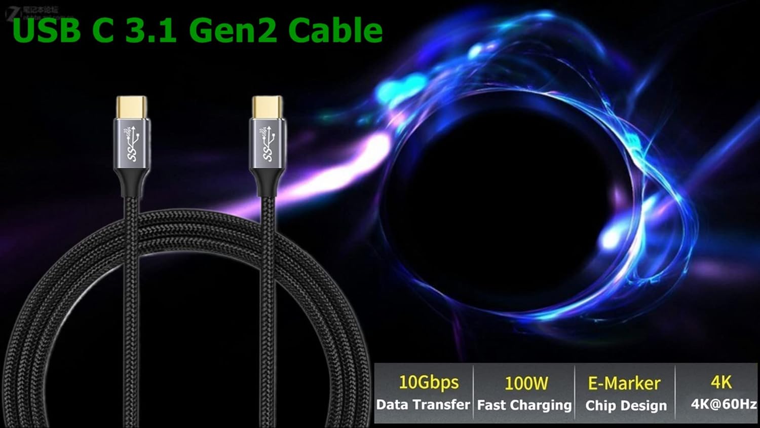 Thumbnail 1 de CAKOBLE USB-C to USB-C 3.1 Gen2 Cable (10Gbps, 100W PD, 4K@60Hz) – 2m USB-C charging and data lead