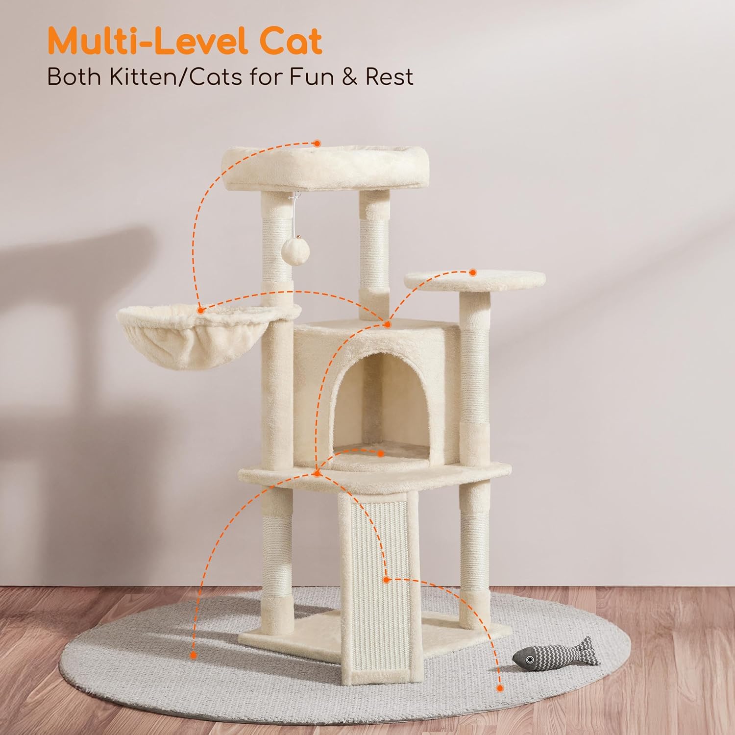 Thumbnail 4 de Yaheetech 107cm Cat Tree with Condo and Basket 🐱