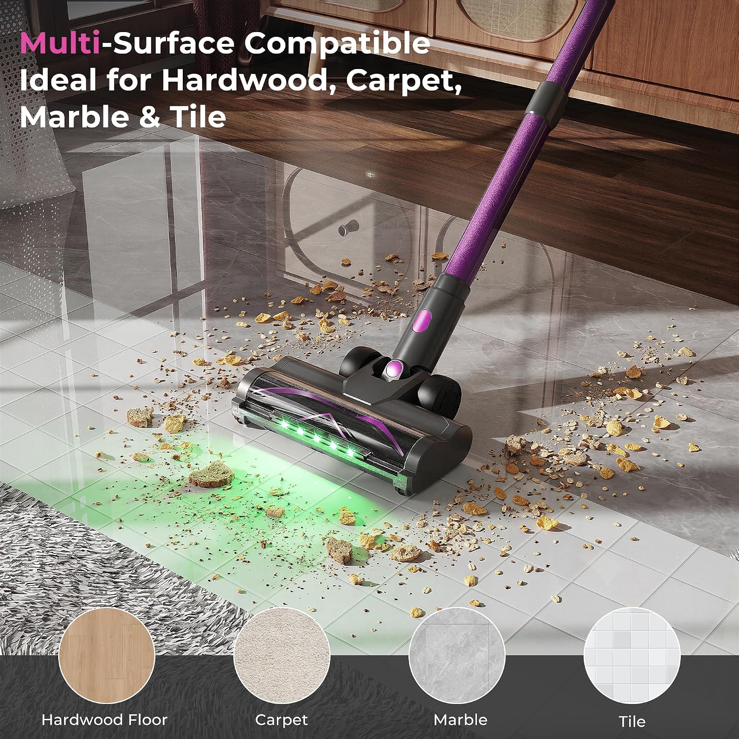 Detalle 2 de Zerinax RV20-Mulberry Cordless Stick Vacuum, 55KPa, 600W, 70-Minute Runtime