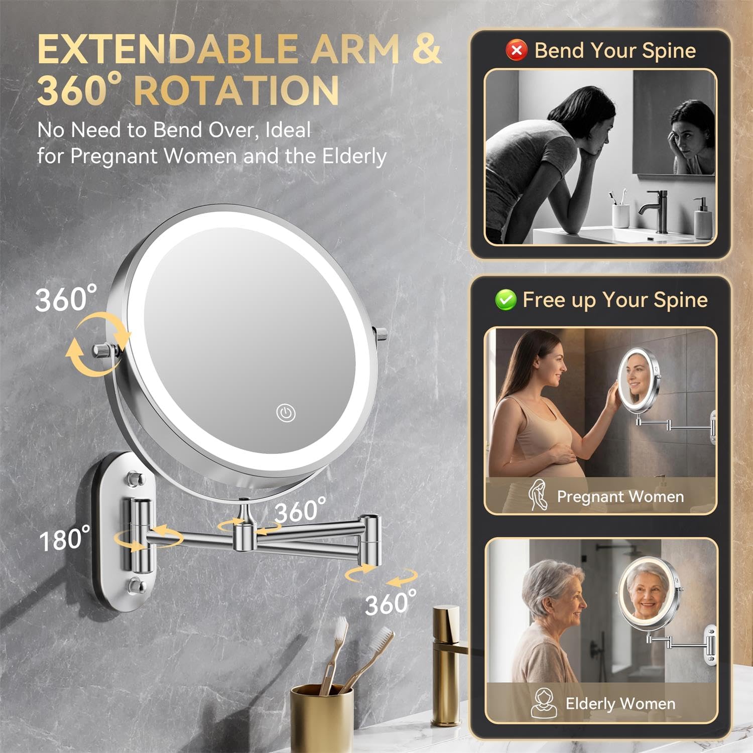 Thumbnail 5 de Auxmir 8" Wall Makeup Mirror 3200mAh ๐