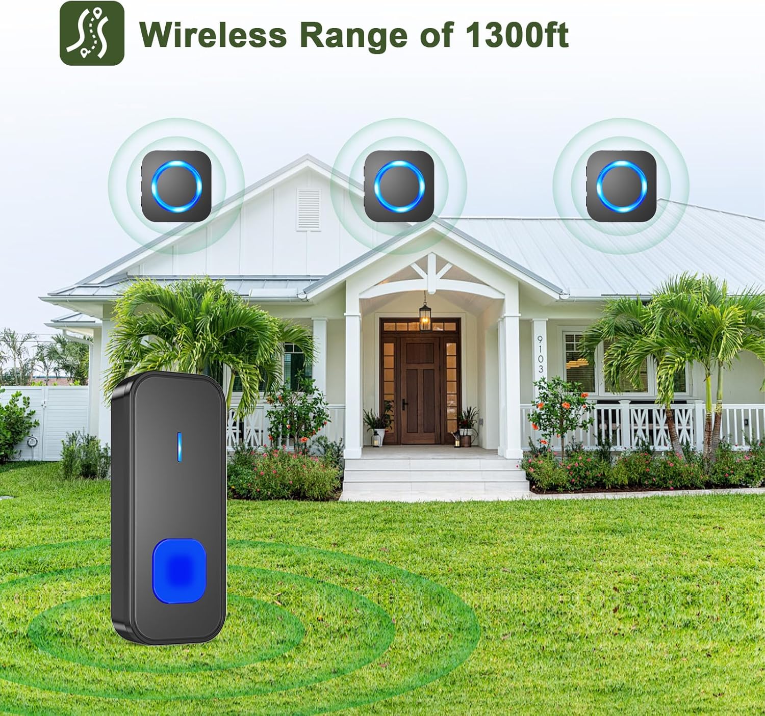 Detalle 2 de SURFOU Wireless Doorbell – 1,300 ft Range, 55 Melodies, Waterproof Plug‑in Kit