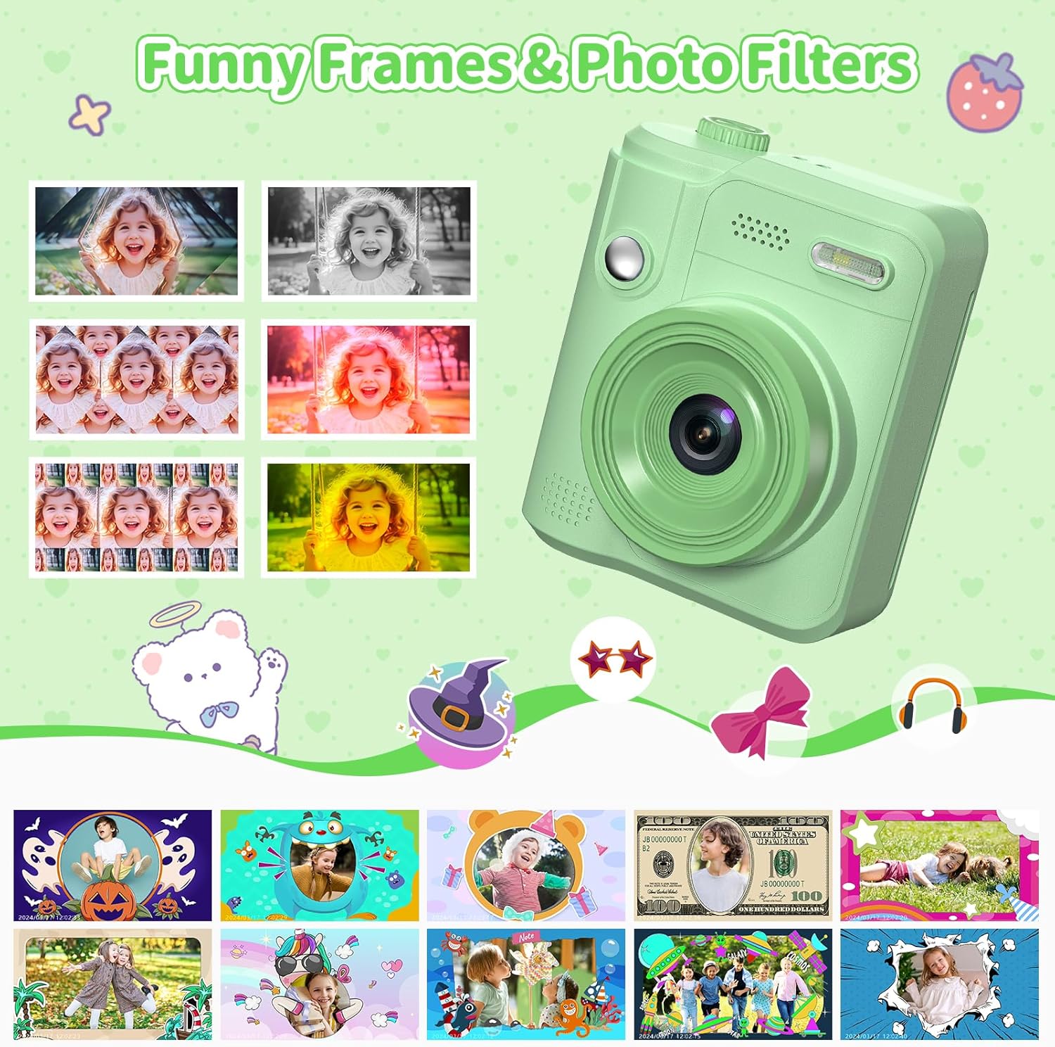 Thumbnail 3 de Gofunly Kids Camera Instant Print (1080P) with 32GB card & 5 print paper rolls – Green