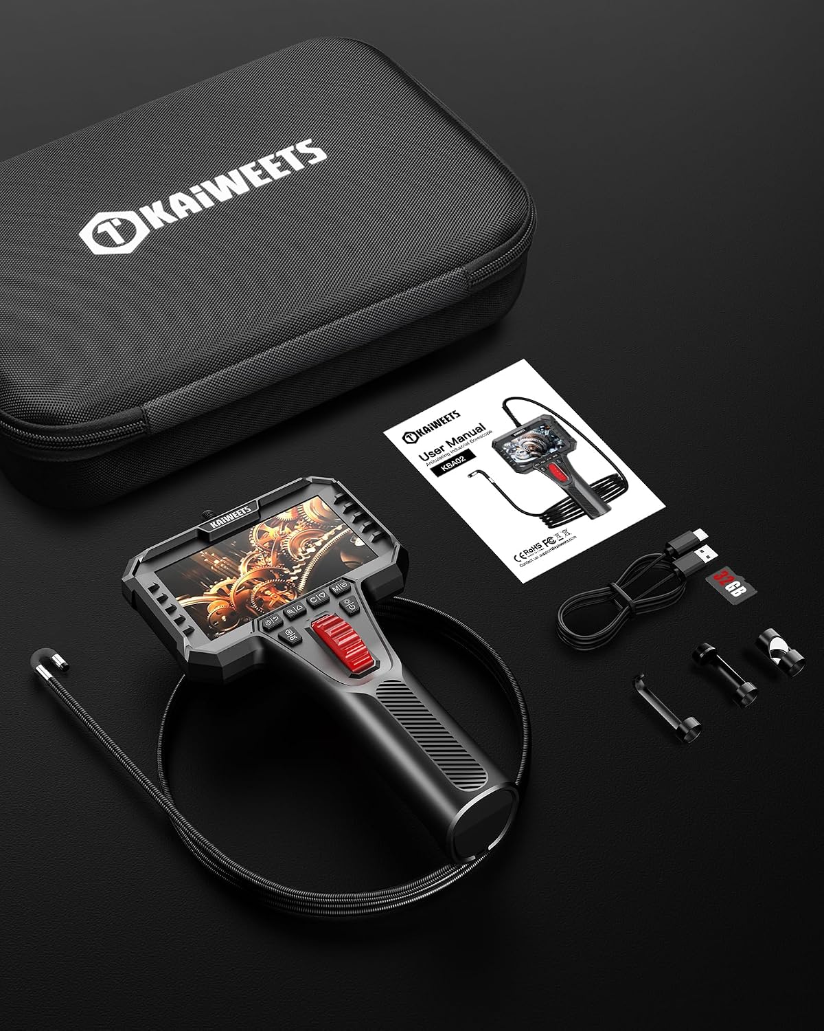Thumbnail 6 de KAIWEETS Endoskopkamera mit Licht – 6,5 mm Dünn, 210° Articulation, 1080P Display, IP67, 1,6 m Kabel