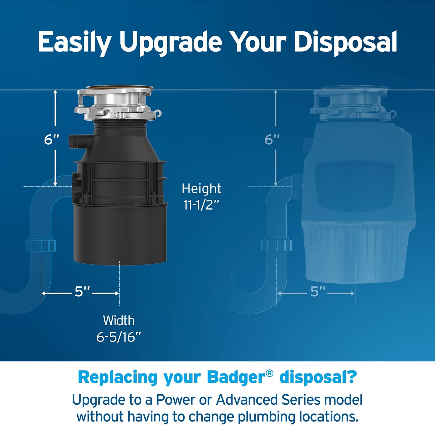 Detalle de InSinkErator Badger 5 Garbage Disposal with Power Cord: 1/2 HP, Continuous Feed