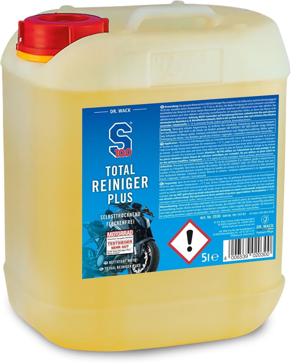 Detalle de Dr. Wack S100 Total Reiniger Plus 5 Liter – Effektiver Gel-Reiniger für Motorradpflege