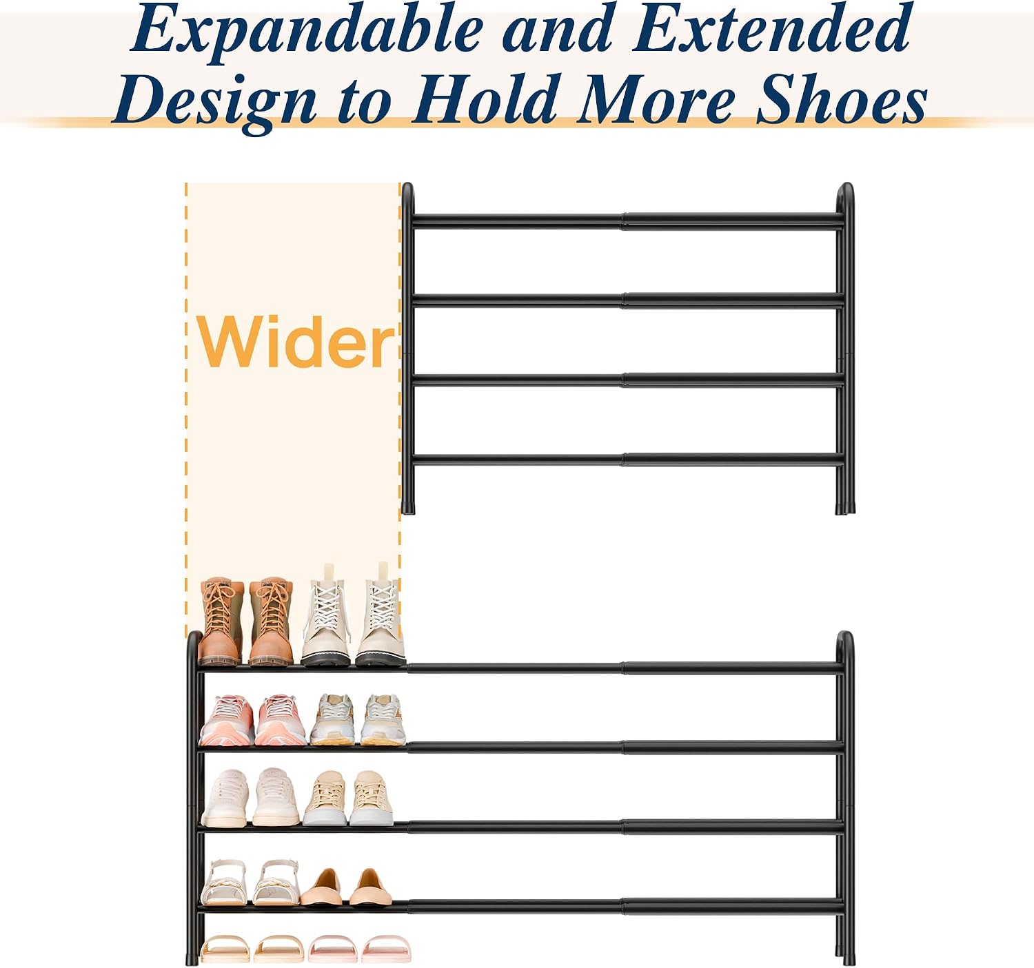 Thumbnail 6 de ENJOYBASICS Metal Shoe Rack, 4-Tier Expandable, 45–118 cm, Black