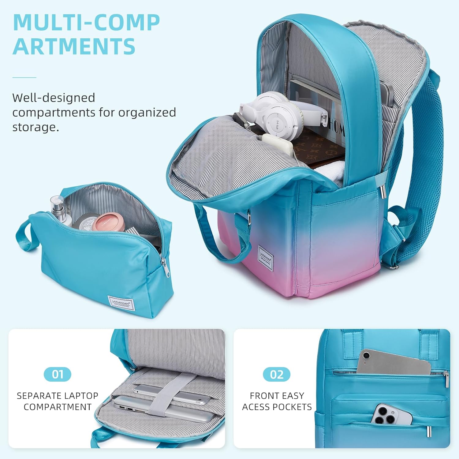 Thumbnail 2 de LARVENDER Carry on Luggage 22x14x9