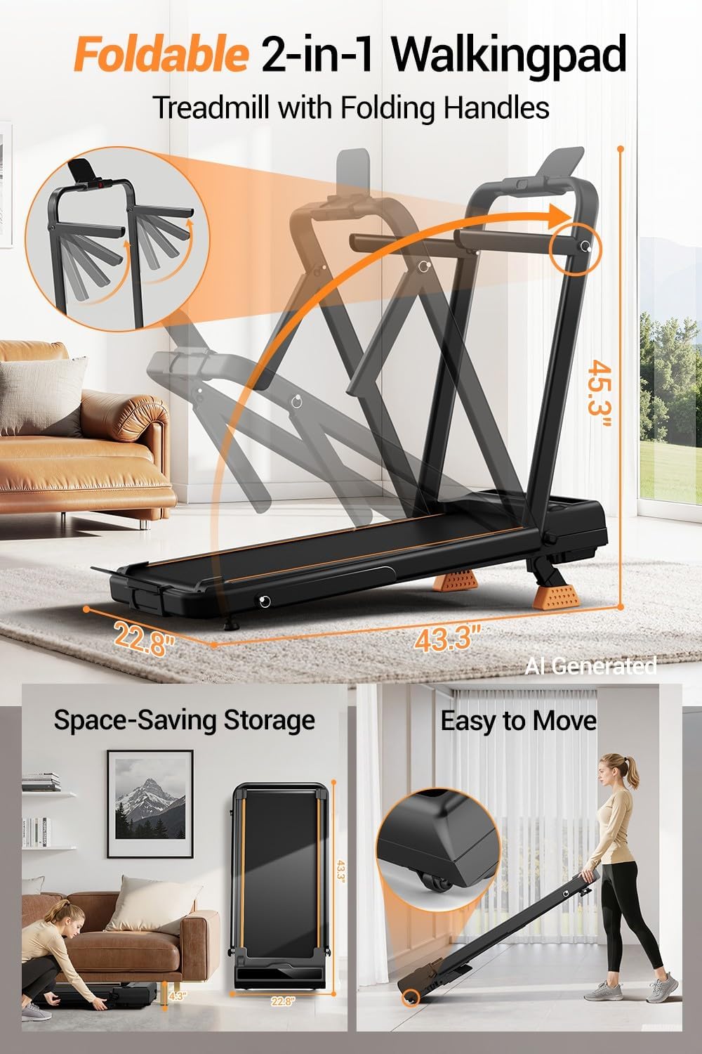 Detalle 2 de Walking Pad Treadmill, 350 lb Capacity