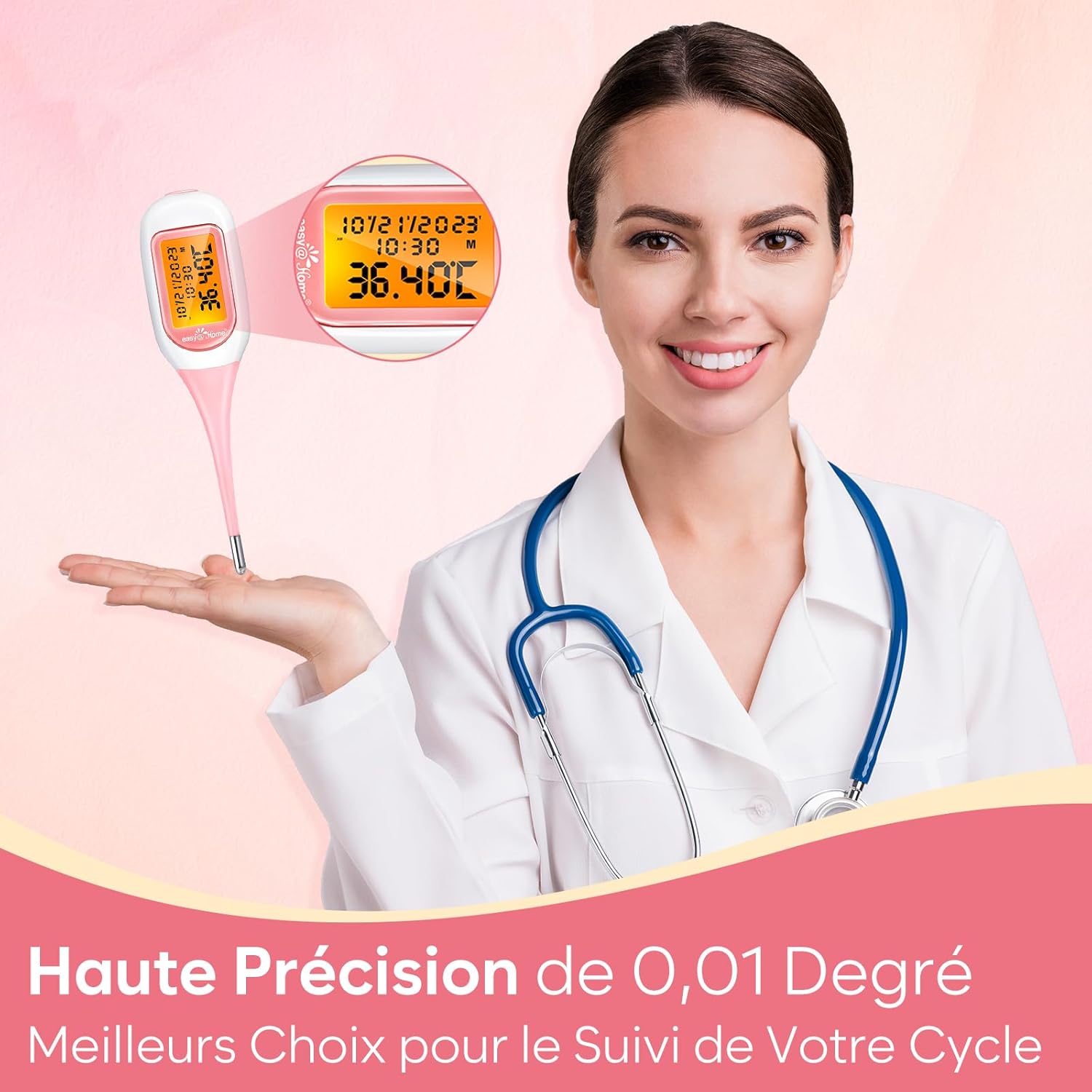 Thumbnail 6 de Easy@Home Thermomètre basal Bluetooth avec suivi d’ovulation et appli Premom (iOS/Android) – Rose