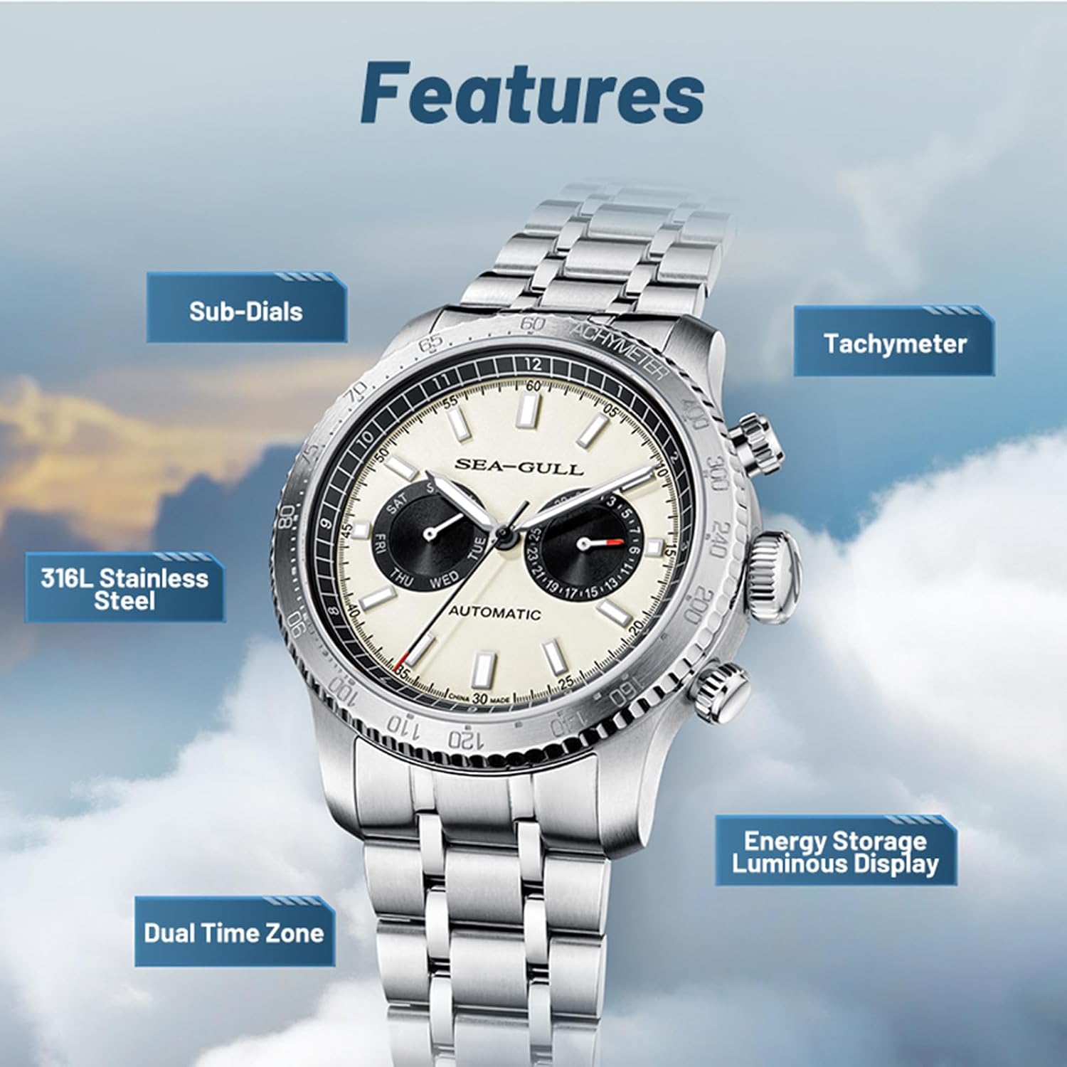 Detalle 2 de Sea Gull GMT 6177 montre automatique 43 mm