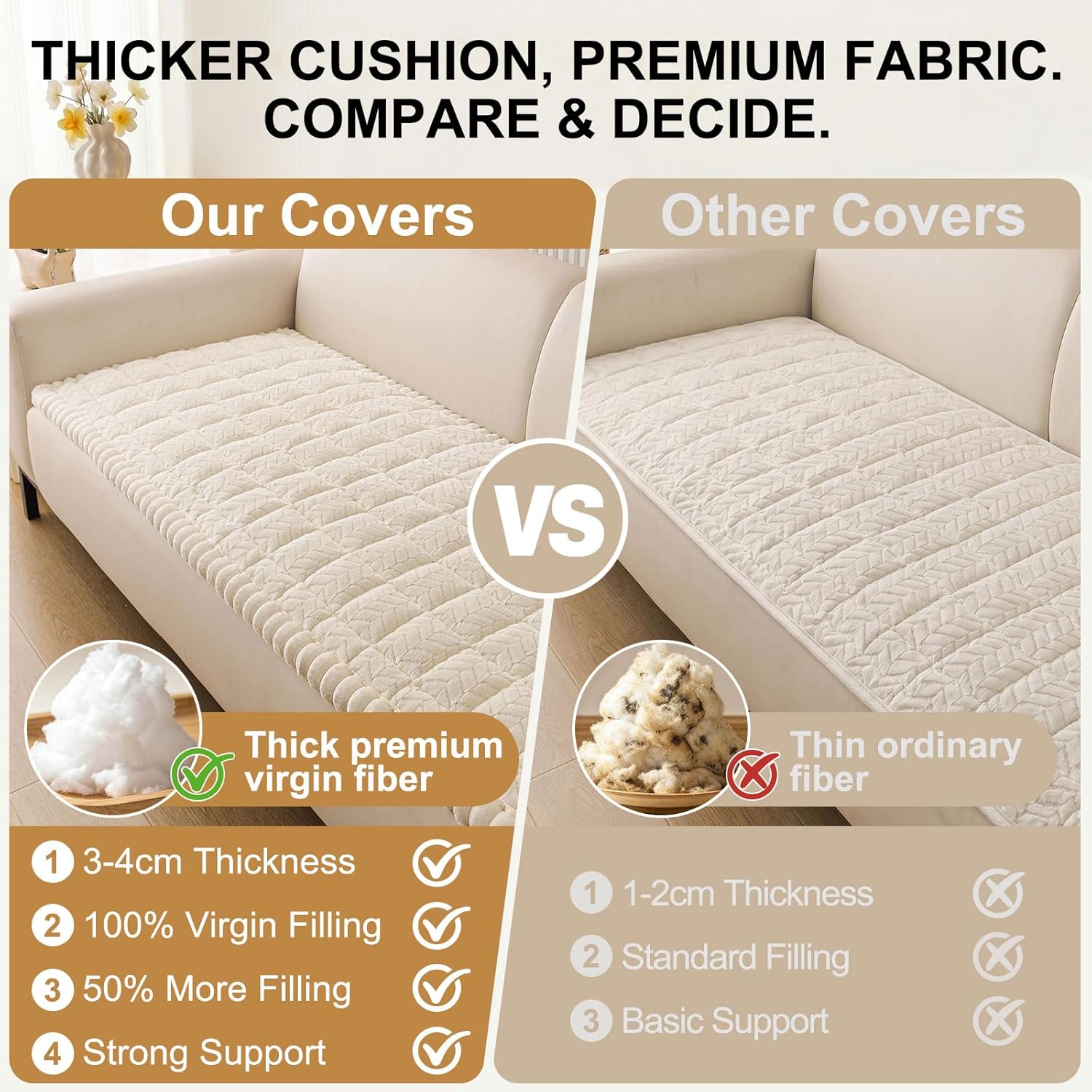 Detalle 2 de Smiry Non-Slip Fuzzy Couch Covers for Dogs (Beige) for 3-Cushion Sofas, Washable Slipcovers