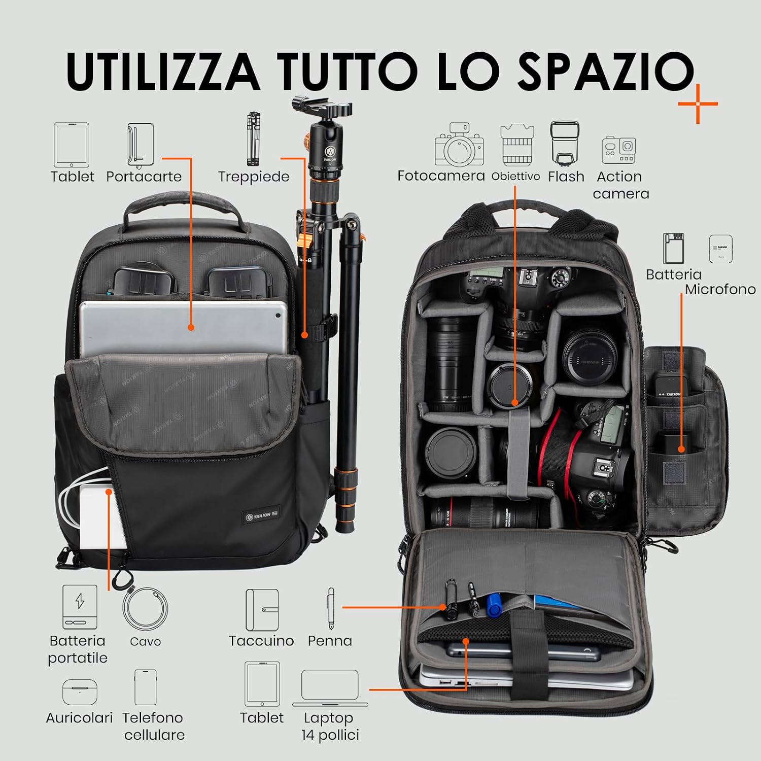 Detalle de TARION TR-L Zaino per Fotocamera 14"