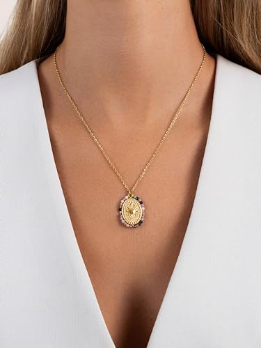 Detalle 2 de SINGULARU Collar Mujer Medallion Stones Sun – Acero Baño Oro 18KT