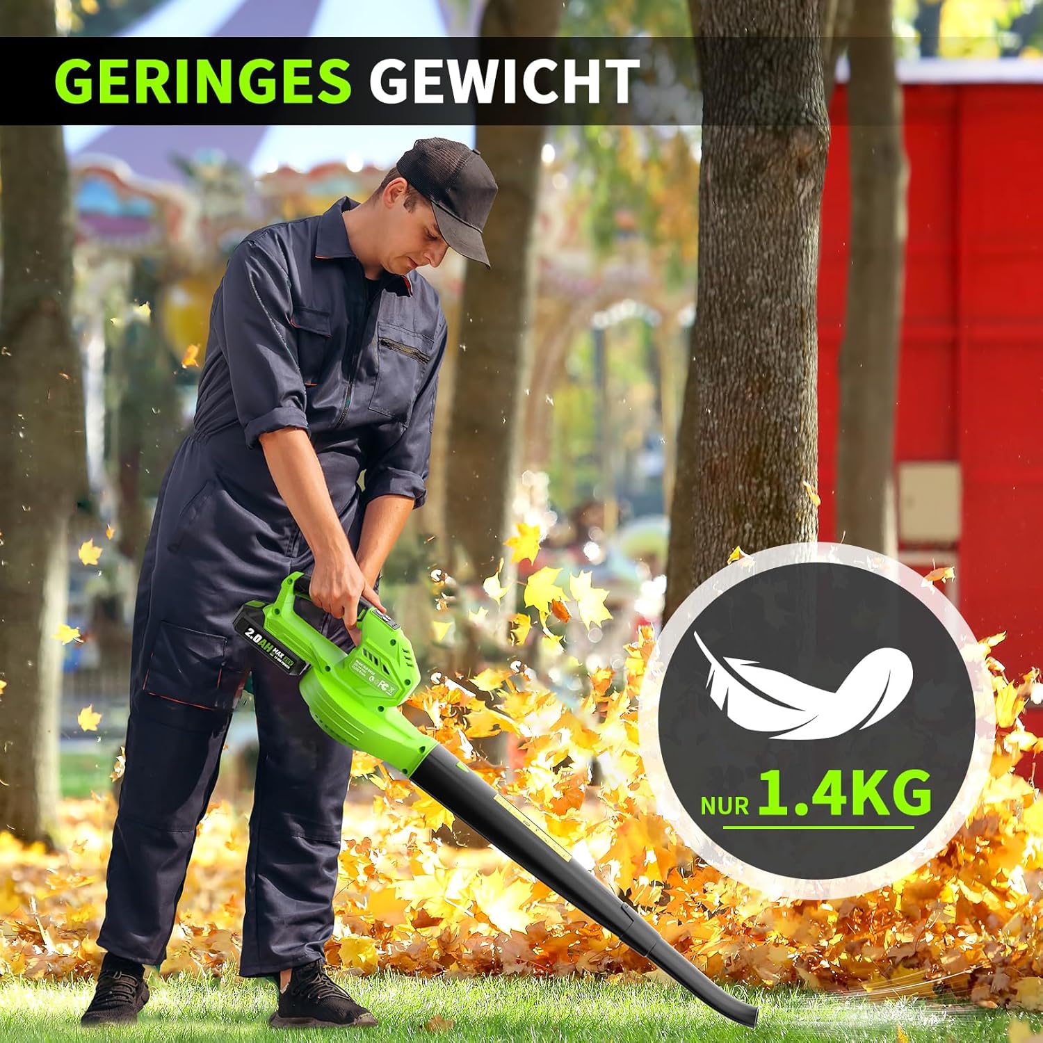 Detalle 2 de Akku-Laubbläser (20 V) mit 2×2,0 Ah Akkus und Ladegerät, 360 m³/h, 3 Gänge