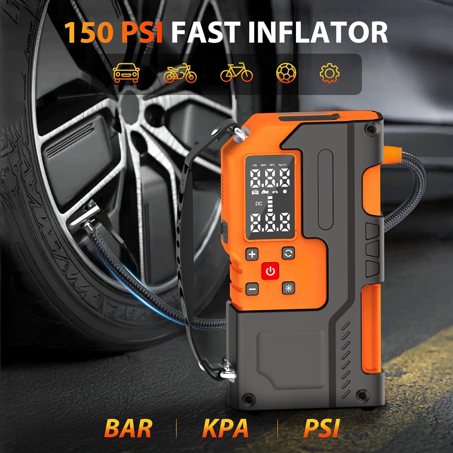Detalle de 5000A Jump Starter Power Pack with 150 PSI Tyre Inflator – 10000mAh Car Battery Booster
