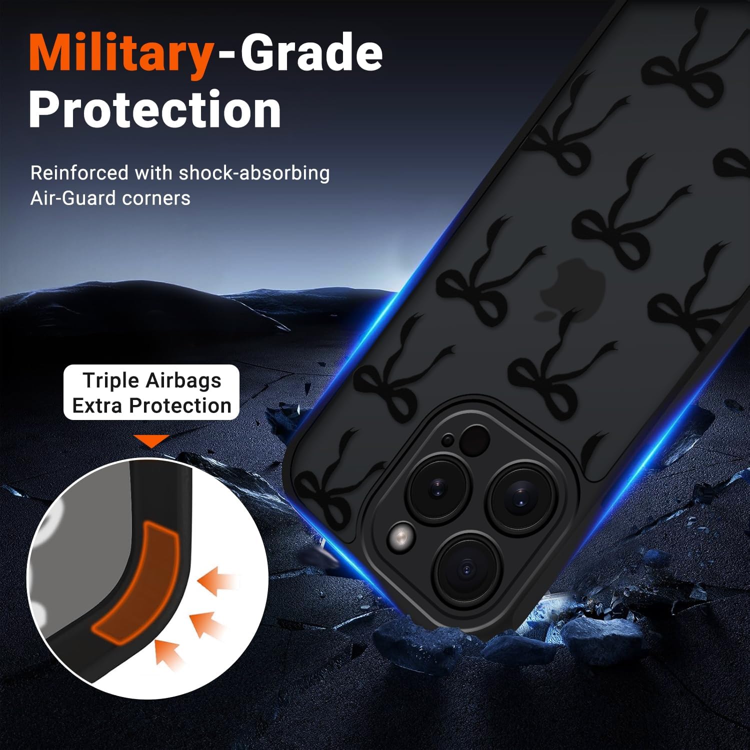 Thumbnail 2 de XTCASE Coque pour iPhone 15 Pro – Dossier Papillon Noeud, Noir, Silicone TPU + PC, anti-jaunissement et protection caméra