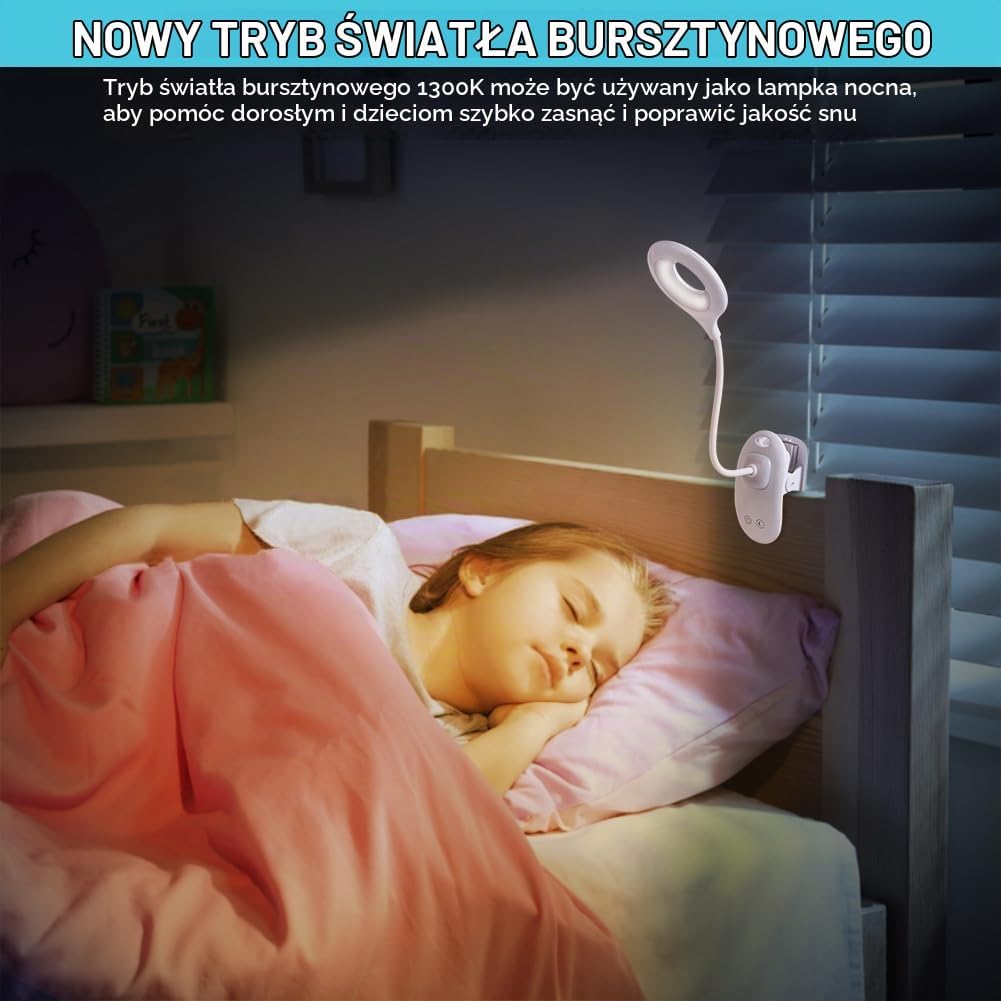 Detalle de URAQT U4-CWYDTD230325-FBA – lampka klipsowa LED 22 diody, ściemnianie i szyjka 360°