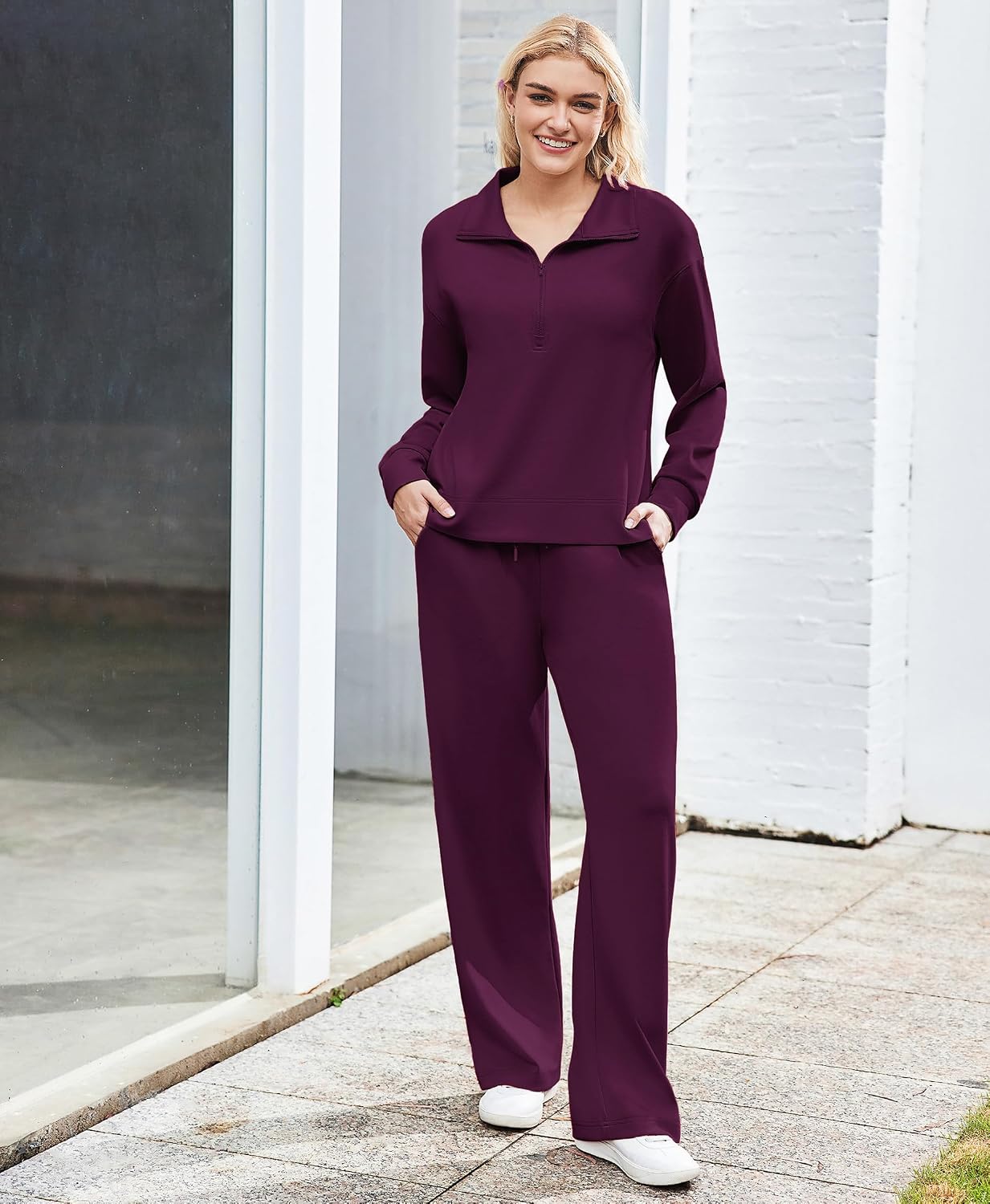 Detalle 2 de PINSPARK Women's Half-Zip Sweatsuit Set with Lightweight Stretch Fabric