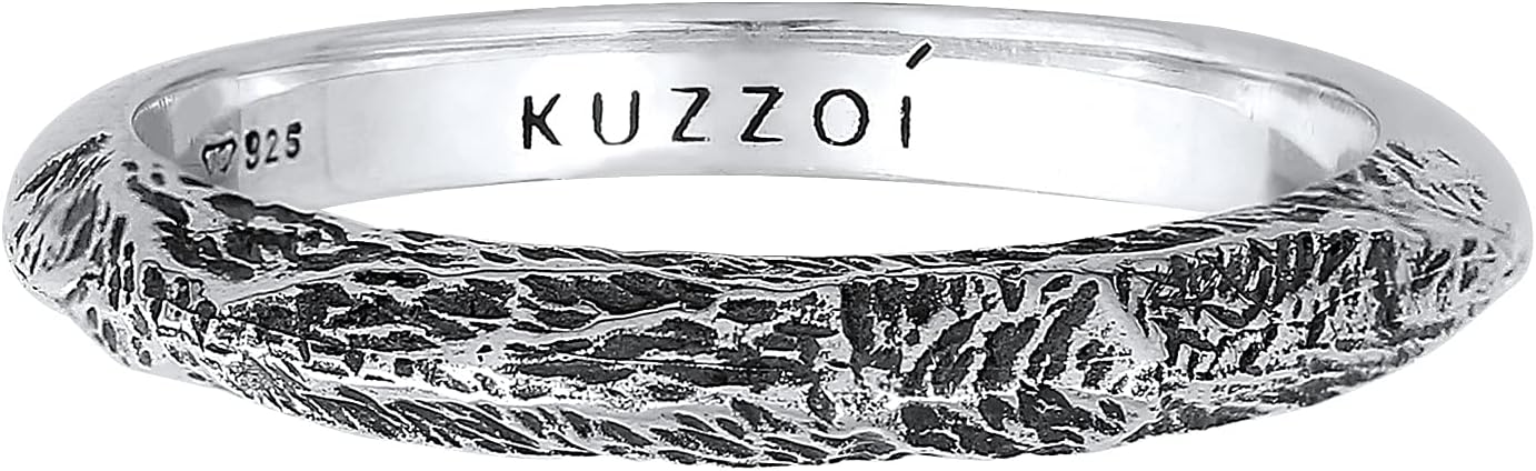 Thumbnail 1 de Kuzzoi Herrenring aus massivem 925 Sterling Silber (3 mm) im gehämmerten Design, Ringgröße 60–66