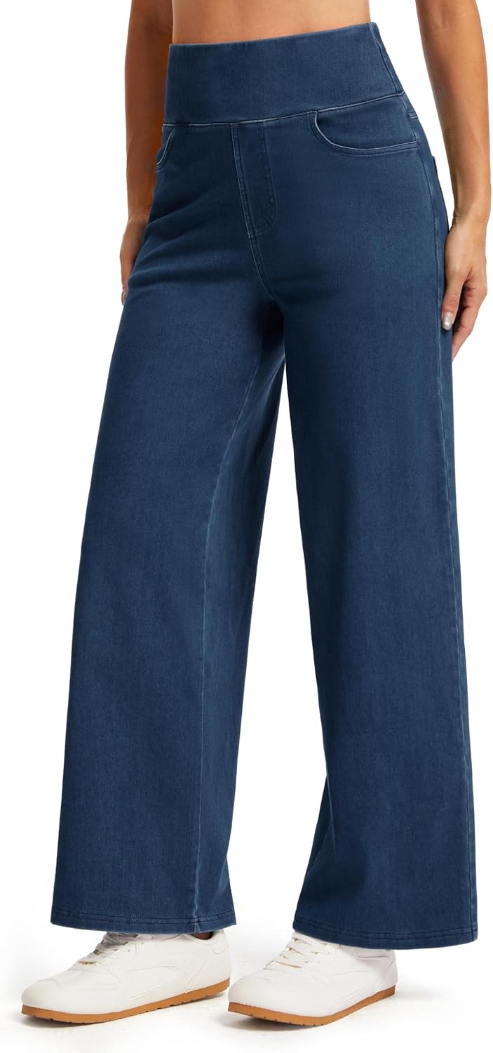 Detalle 2 de THE GYM PEOPLE High Waist Wide Leg Jeans for Women, Stretch Fit and Pockets