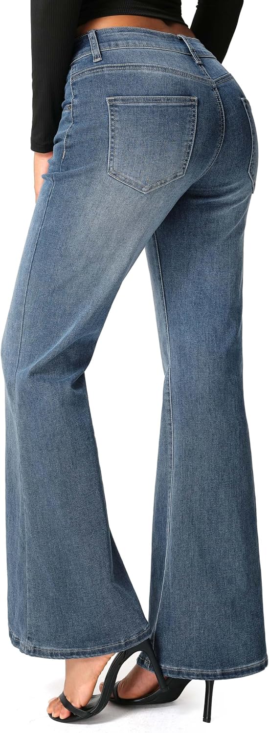 Thumbnail 3 de THE GYM PEOPLE Women's Mid-Rise Bootcut Jeans, Stretch Denim, Five Pockets
