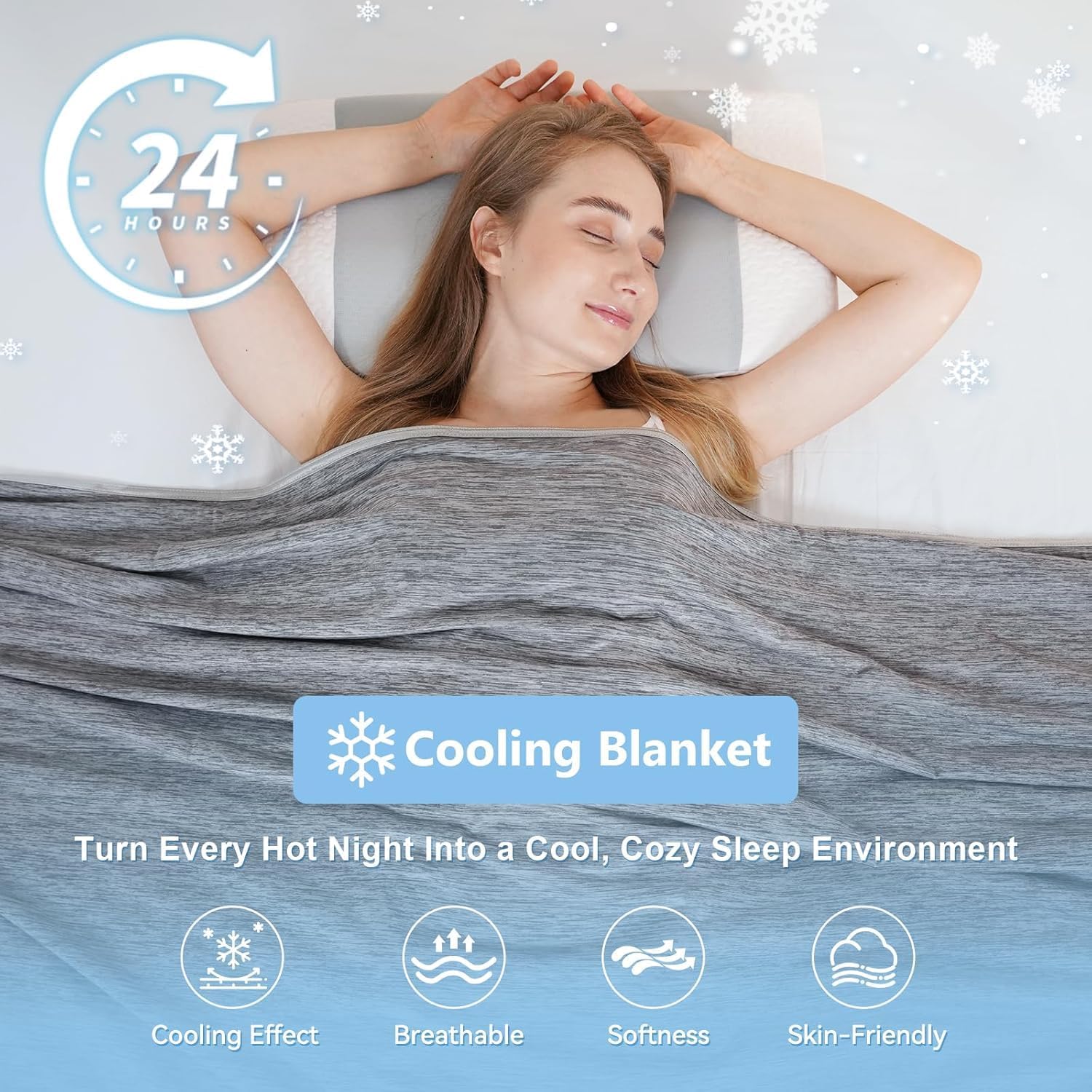 Thumbnail 2 de QUTOOL Cooling Blanket for Night Sweats with Q-Max>0.5 Cooling Fibres (Grey, 200 x 220 cm)