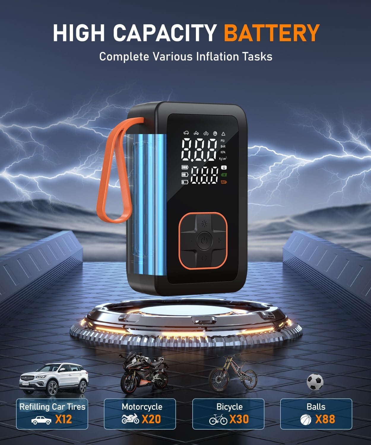 Detalle de Hafuloky Tire Inflator Portable Air Compressor (150 PSI) with Digital Gauge