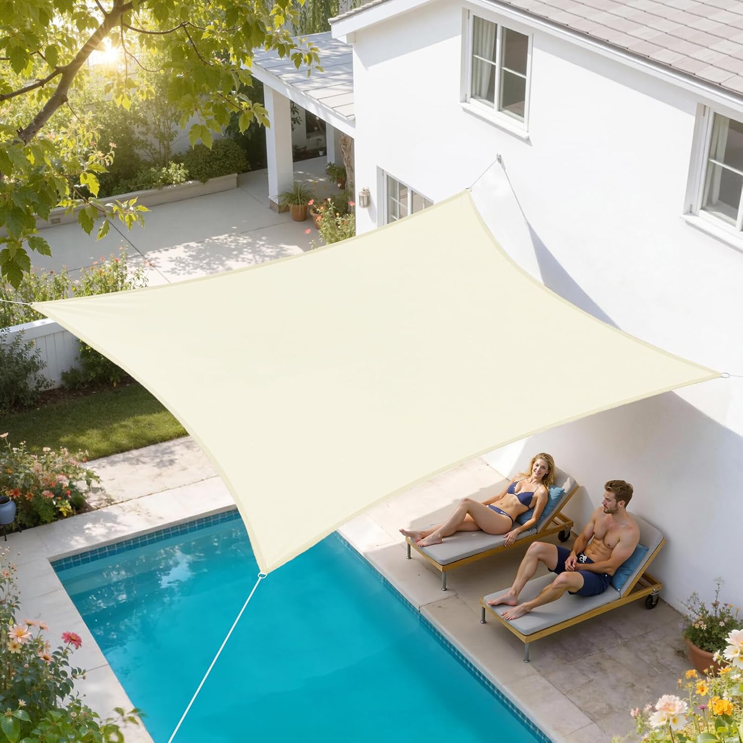 Thumbnail 6 de WOLTU Vela ombreggiante 3x3 m in HDPE 180 g/m² traspirante anti UV beige