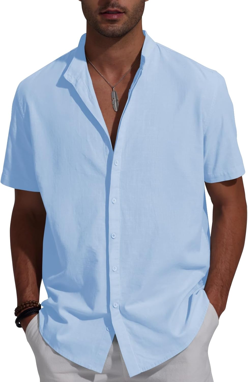Detalle de Friptspyg Chemise en Lin à Manches Courtes pour Hommes — Décontractée et Respirante