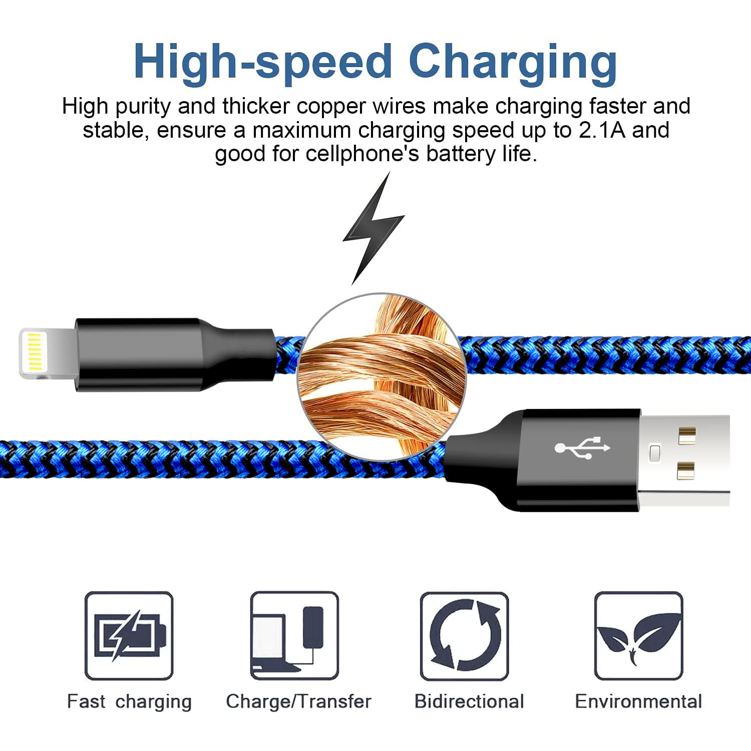 Detalle de cugunu iPhone Charger 5-Pack Nylon Lightning Cables