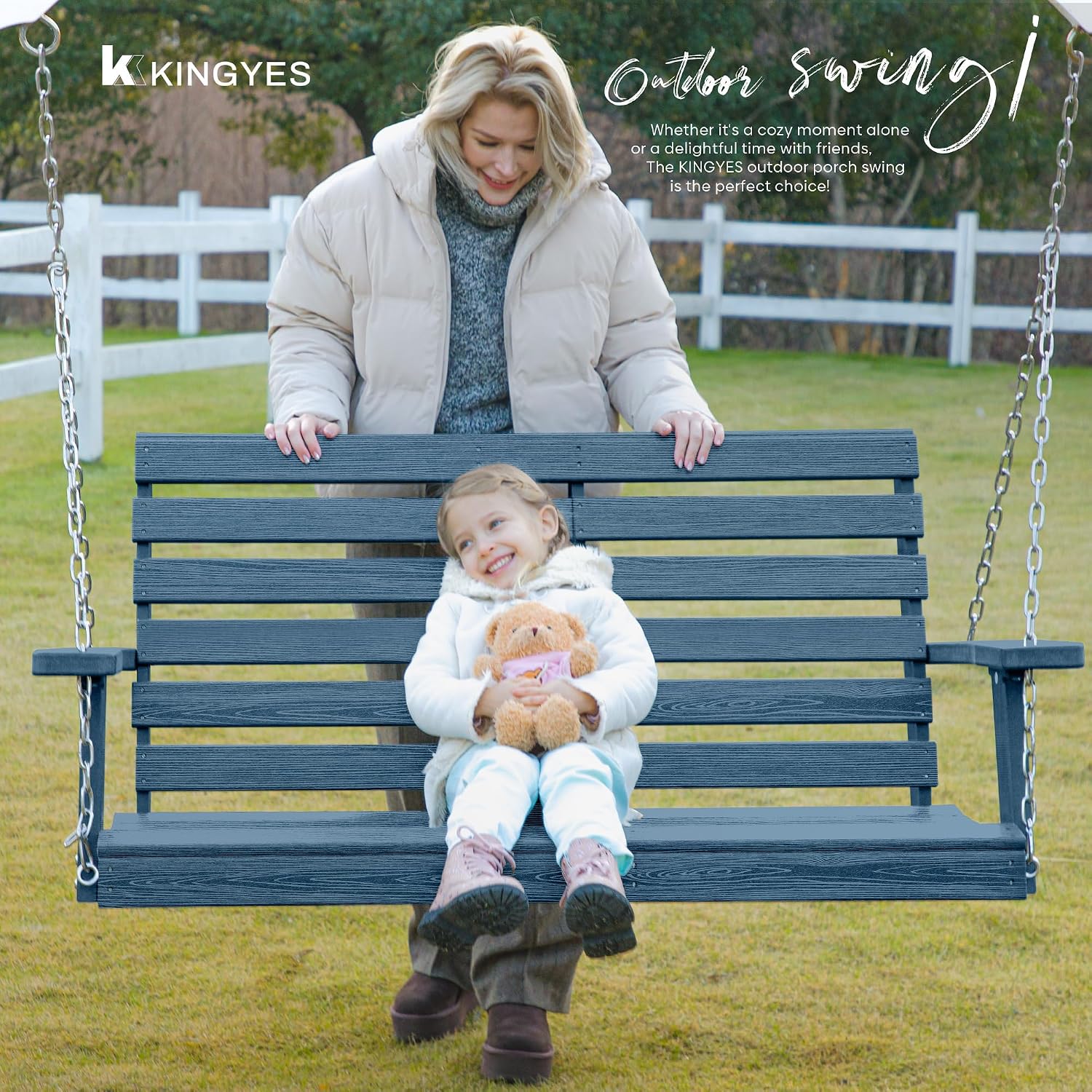 Detalle de KINGYES Outdoor Porch Swing, 660-Pound Capacity