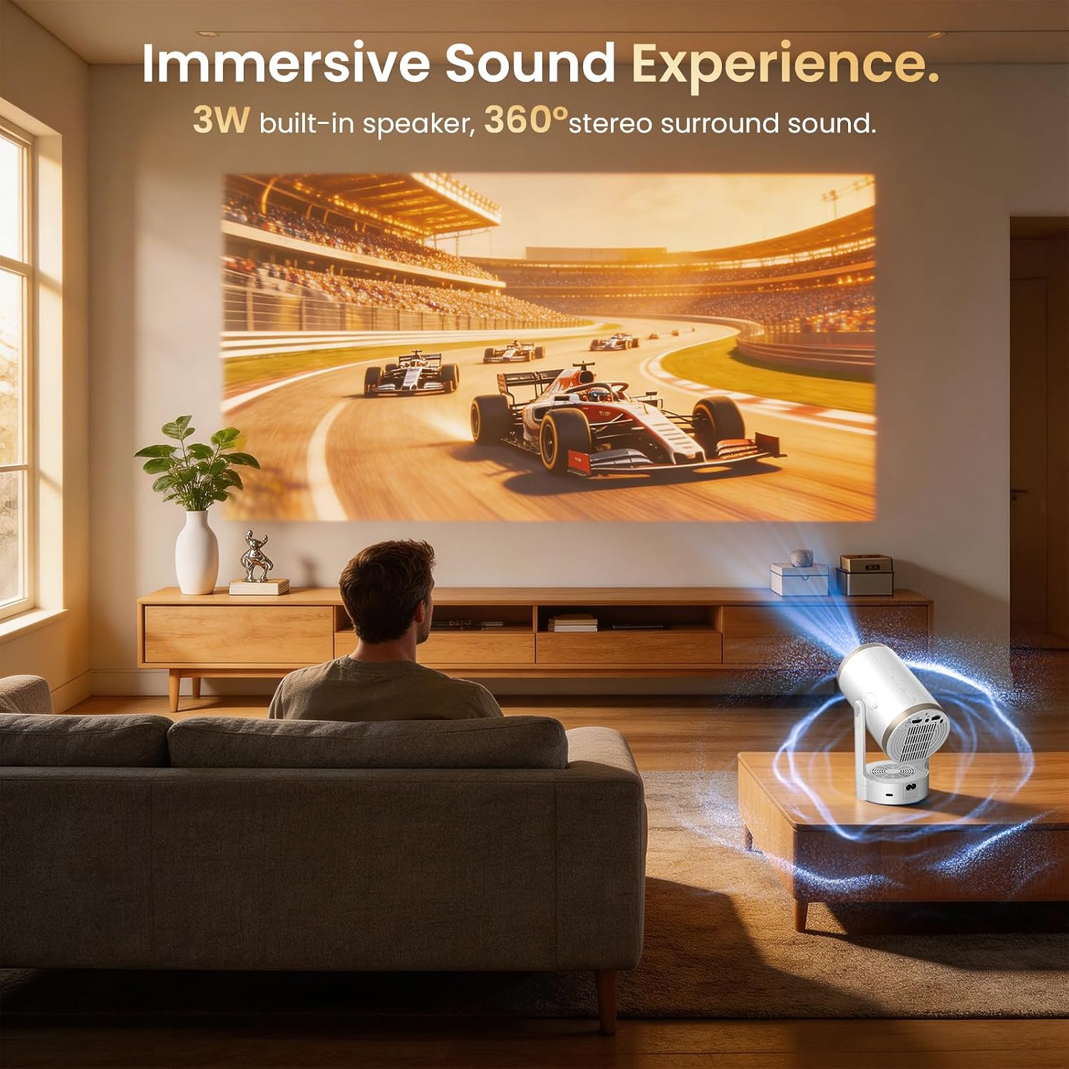 Thumbnail 6 de Mini Projector HD 1080P with 4K Support, Auto Focus, 180° Rotatable, 22000 Lumen (260 ANSI), WiFi 6 & Bluetooth 5.4 — Android 12.0, 30–200" Theatres for Match Gaming, Bedroom and Outdoor