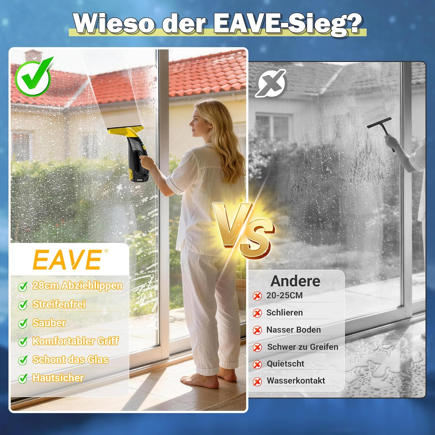 Thumbnail 3 de EAVE Fenstersauger Set – Akku-Fenstersauger mit 2000 Pa, 45 Min. Laufzeit, 28 cm Düse & 200 ml Wassertank