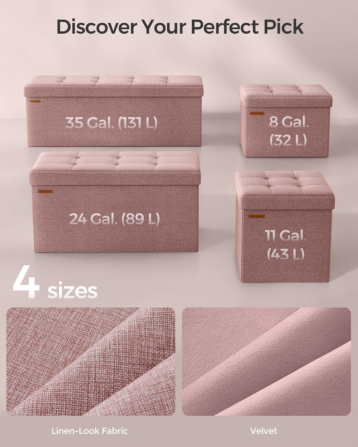 Detalle 2 de SONGMICS Minota LSF047R51 Foldable Storage Ottoman, Tufted, 76 x 38 x 38 cm