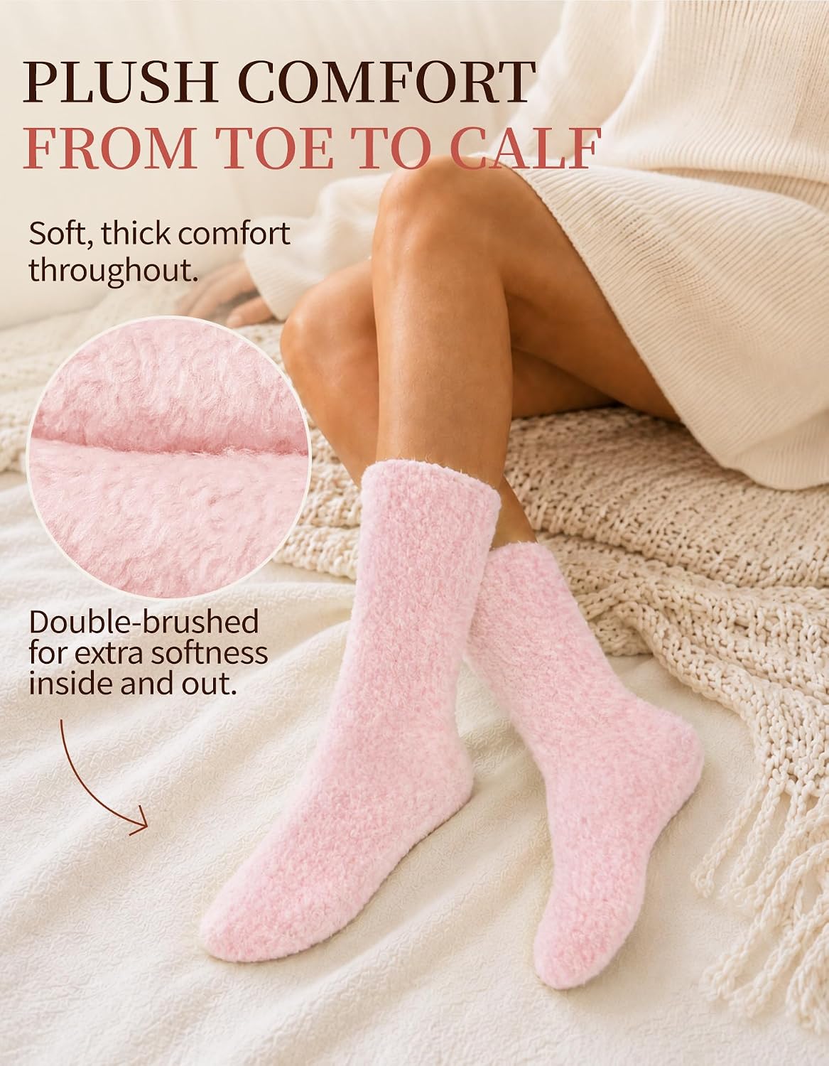 Detalle 2 de CLOSEMATE Cloud Fuzzy Socks for Women, Plush Gift-Boxed with Ribbon