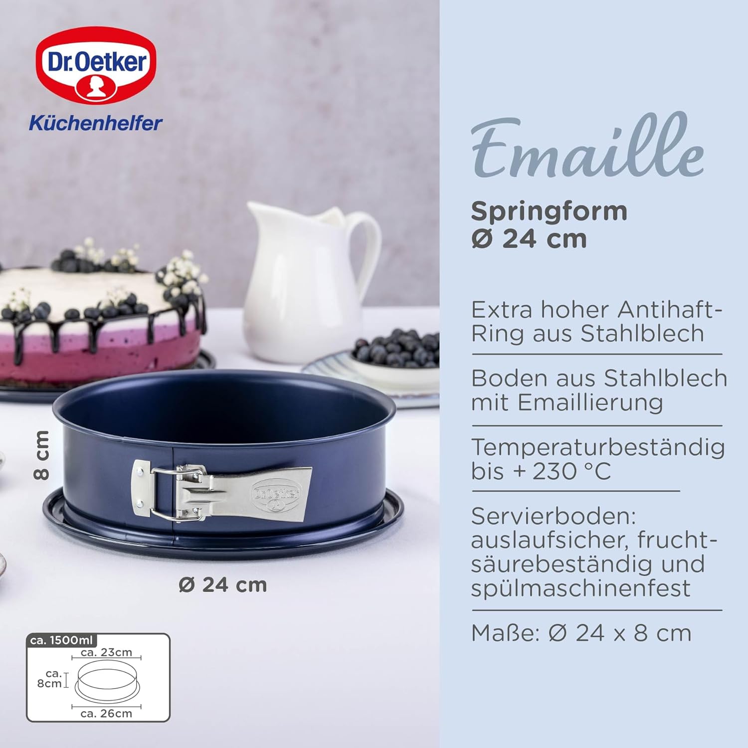 Detalle de Dr. Oetker Springform Ø 24 cm Back-Liebe Emaille – Runde Kuchenform mit extra hohem Rand und schnitt- & kratzfestem Boden