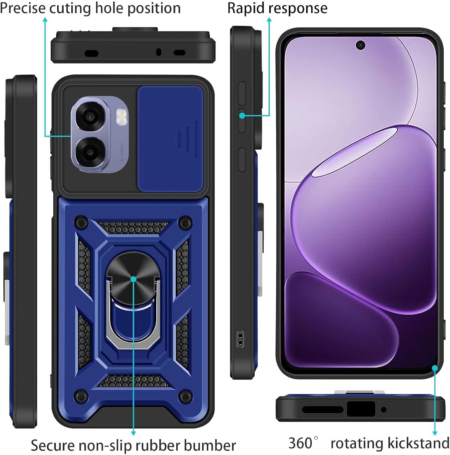 Detalle de Chenvovoay Rugged Case with Tempered Glass for OPPO A6X/A6 (4G/5G) – Blue