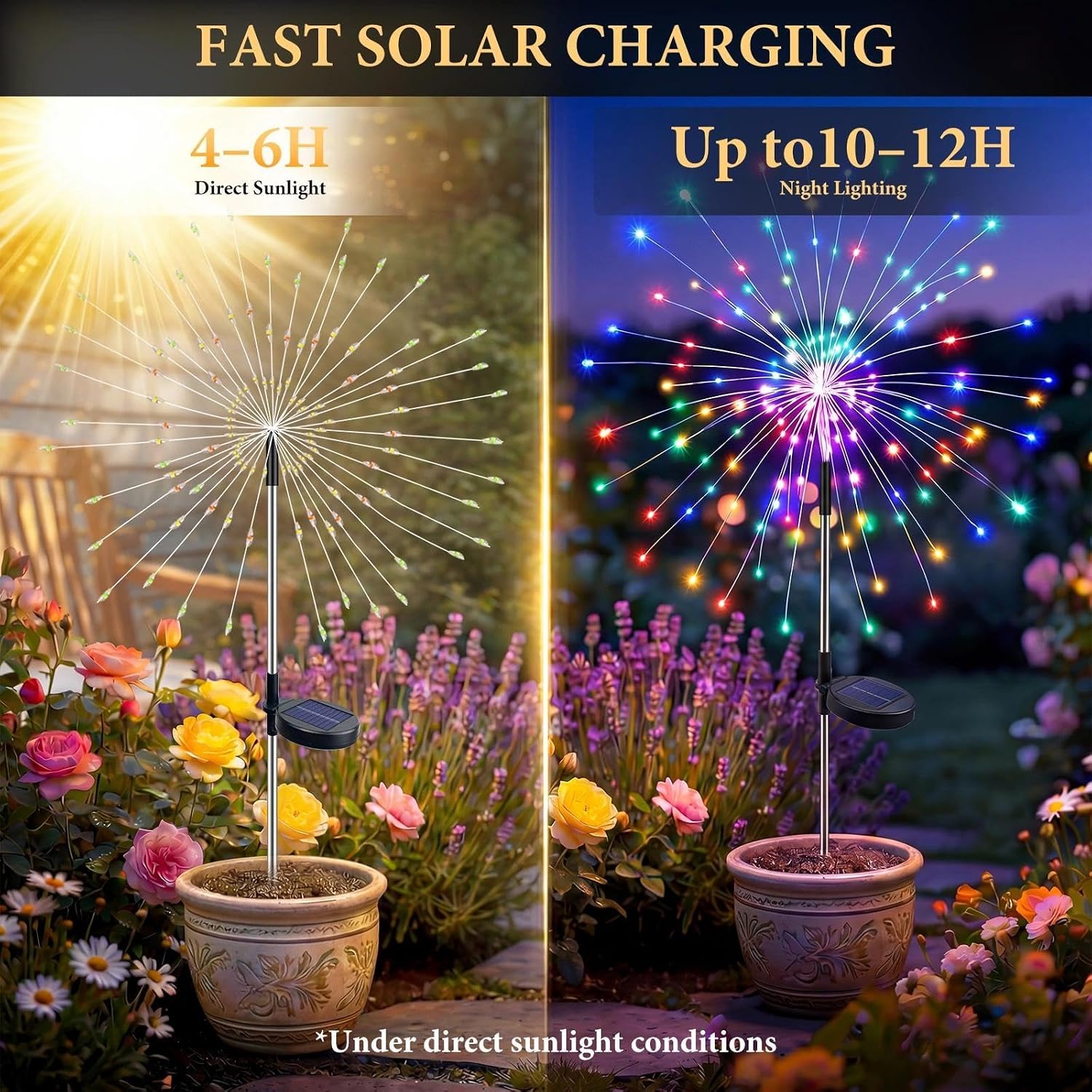 Detalle de Fairdeer Solar Firework Lights Outdoor Garden (4 Pack) – 120 LED Copper-Wire Starburst Path Lights