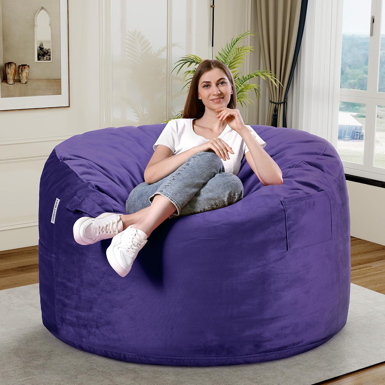 Detalle 2 de HABUTWAY BEAN BAG CHAIR 3FT Velvet Bean Bag Chair, Purple, Memory Foam