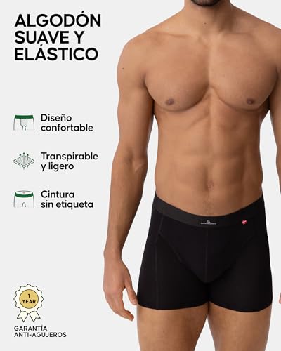 Detalle de DANISH ENDURANCE Calzoncillos Boxer Hombre: Algodón Premium, Pack 3 o 10, Negro, L