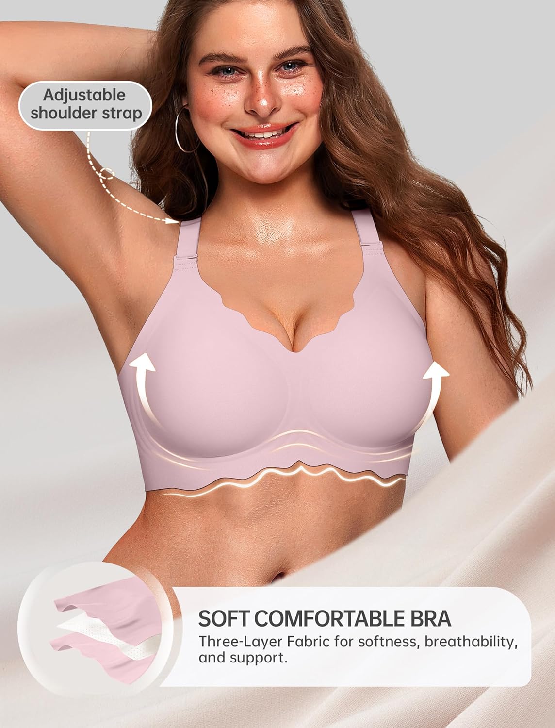 Thumbnail 3 de OEAK Women Jelly Bras No Underwire Scalloped Push Up T-Shirt Bra (Seamless, Full Coverage, Convertible)