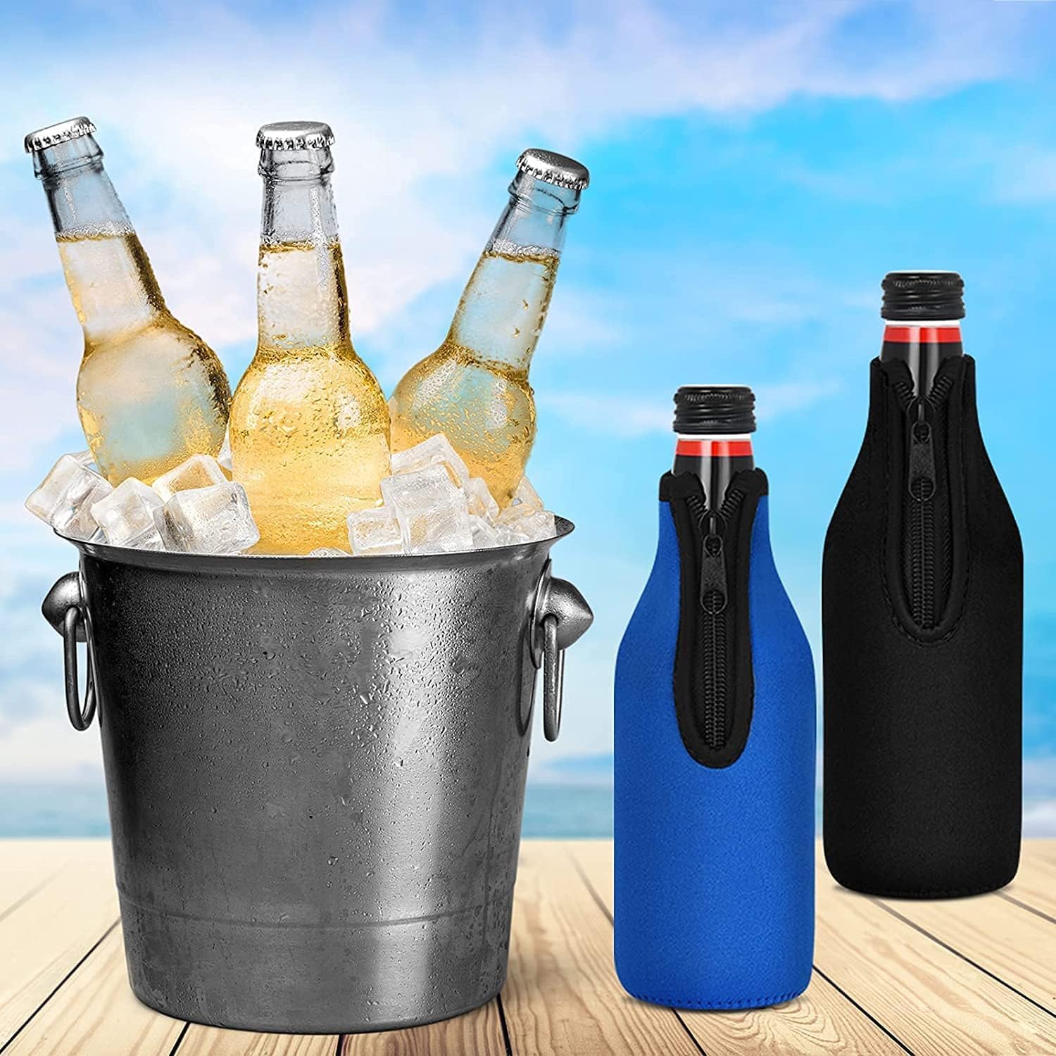 Detalle de AF-WAN Bierflasche Sleeve Keep – isolierender Neopren-Hülle-Set, 6er-Pack (3 Schwarz + 3 Orange), 550 ml