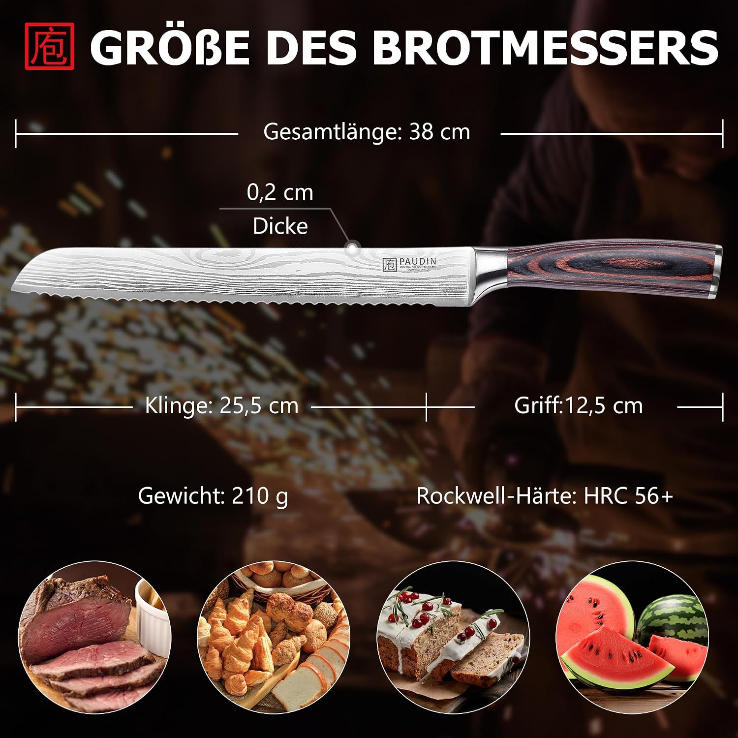 Detalle 2 de PAUDIN Brotmesser 26 cm Wellenschliff rostfreier Edelstahl