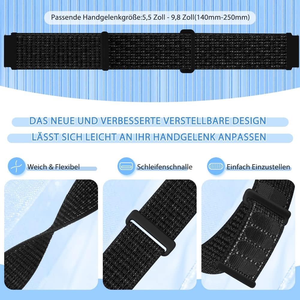 Thumbnail 2 de TumpCez Nylon-Uhrenarmbänder 16–22 mm mit Schnellverschluss – atmungsaktives Ersatzband-Set (3 Stück)