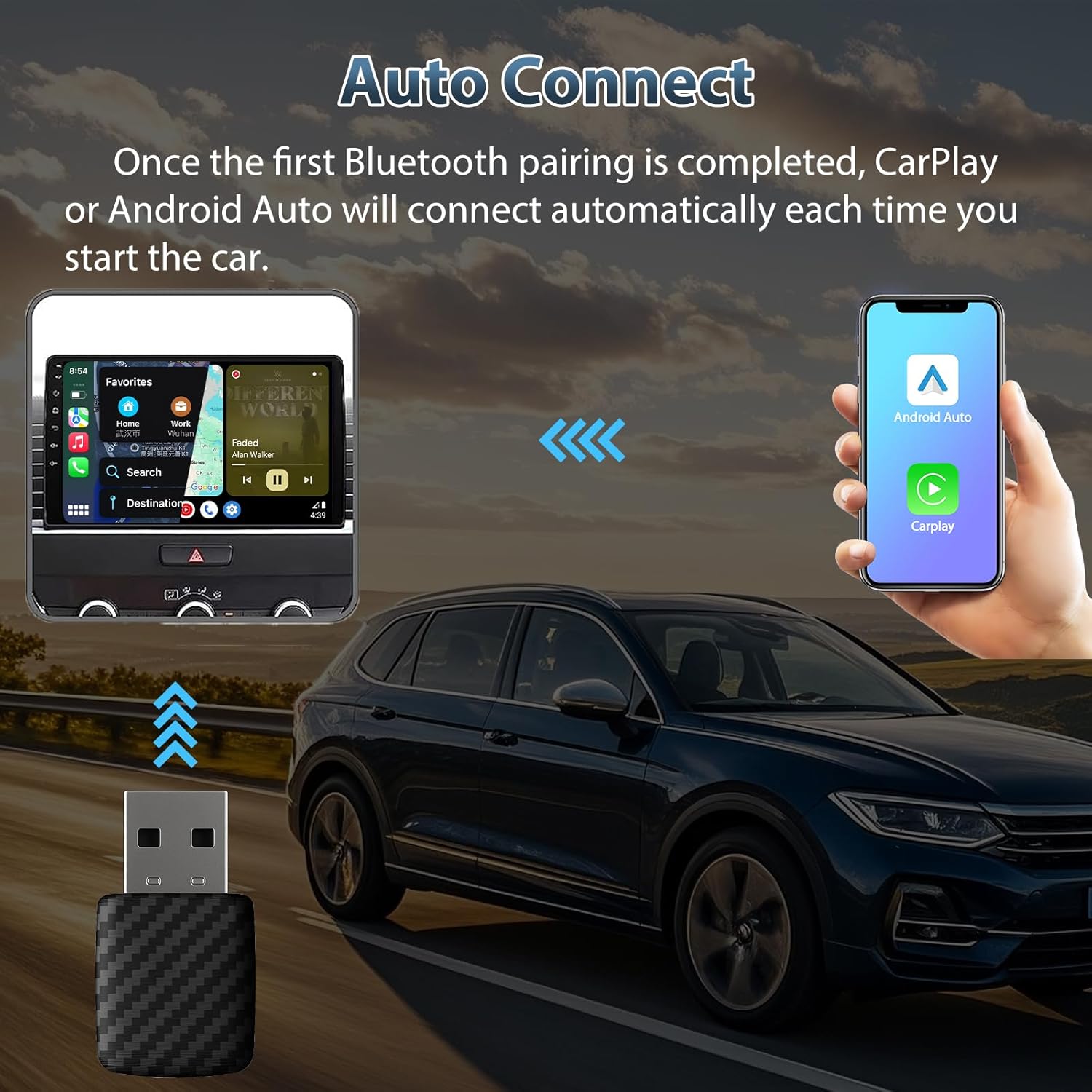 Thumbnail 1 de Autonano Mini adattatore wireless CarPlay grigio argento: trasforma CarPlay e Android Auto cablati in wireless