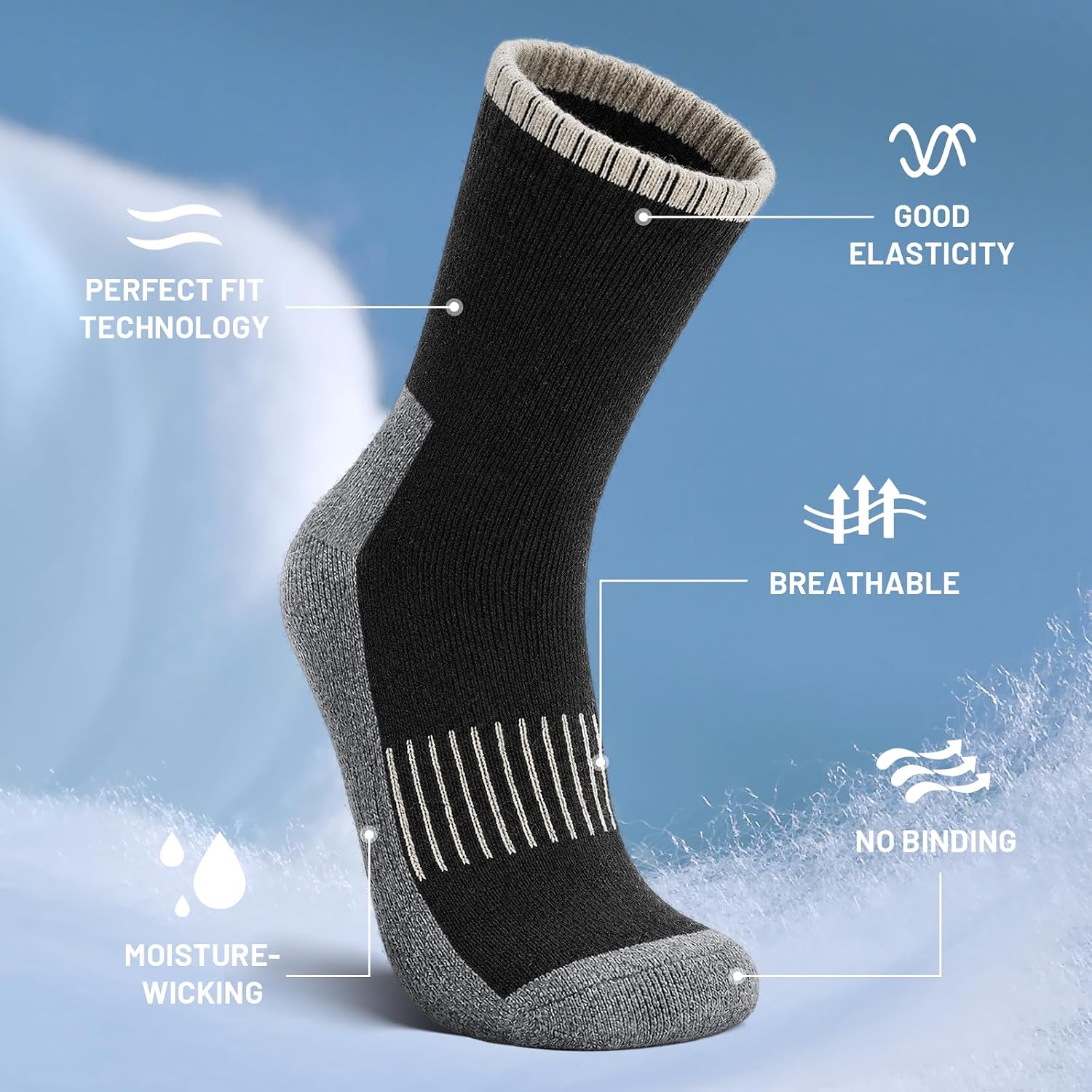 Detalle 2 de SIMIYA sc10 Merino Wool Hiking Crew Socks, 5 Pairs, Cushioned