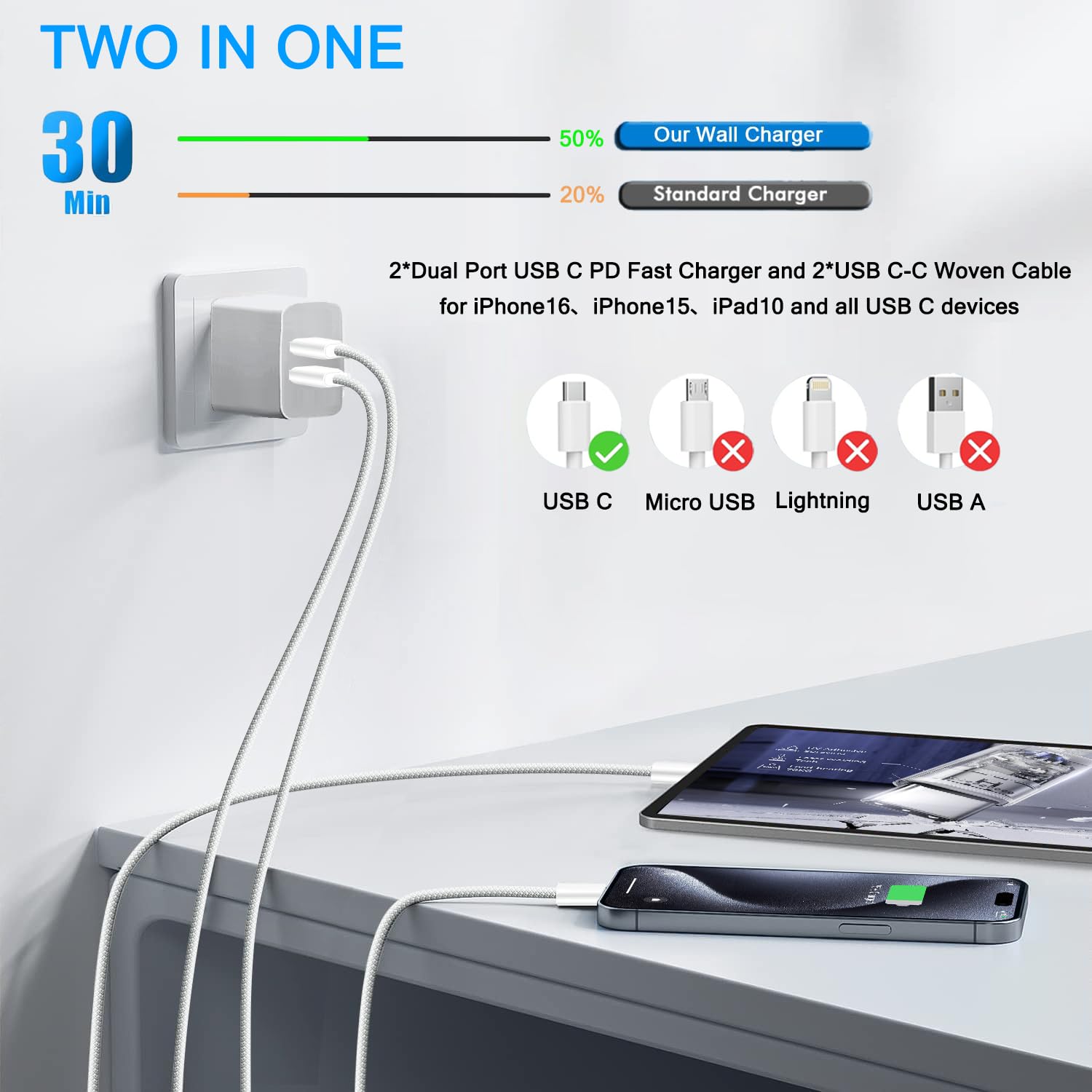 Thumbnail 1 de iPhone charger 10FT 2Pack
