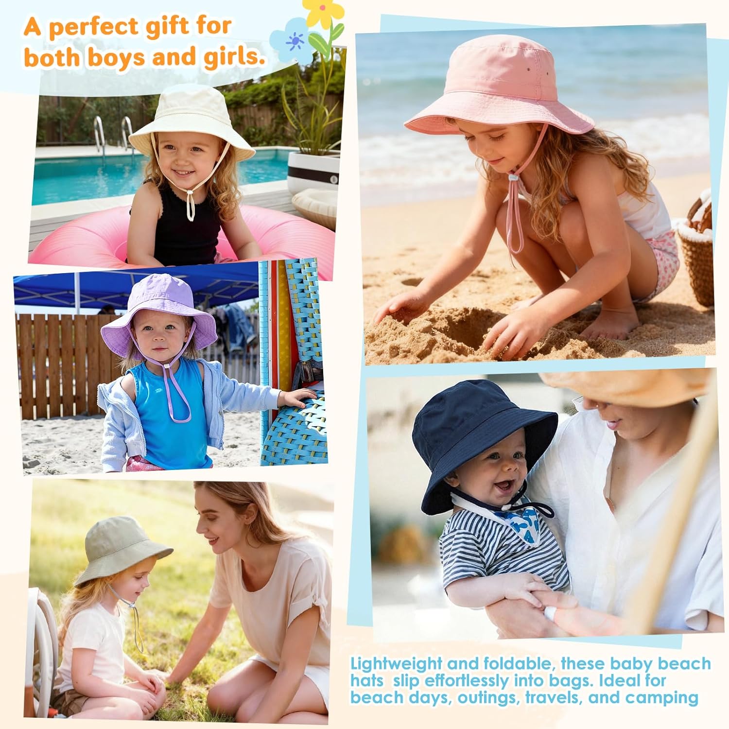Detalle de Xnova UPF 50+ Baby Sun Hat for Girls and Boys – Adjustable Wide Brim Bucket Hat (48–54 cm)