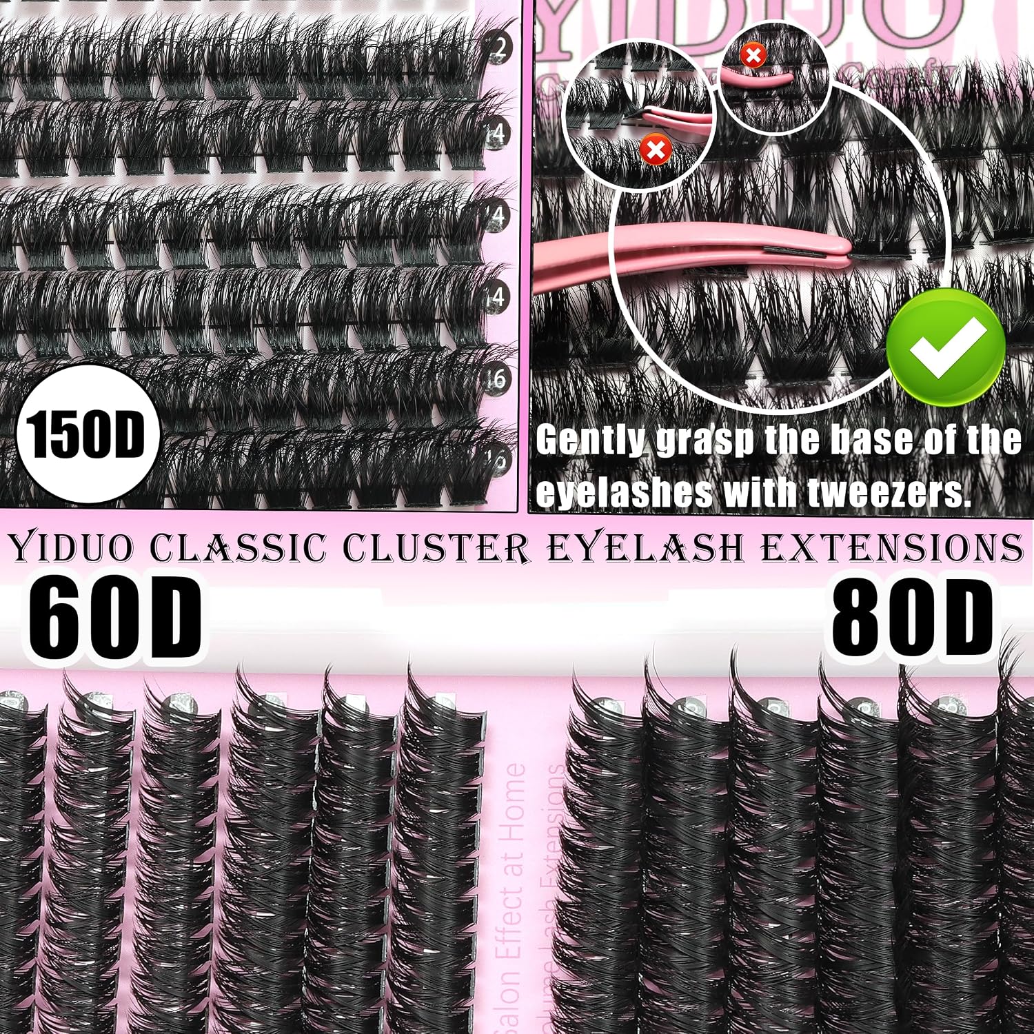 Detalle 2 de YIDUO 4-Style Lash Cluster Kit, 1,078 Pieces, 10–18 mm, Bond and Seal