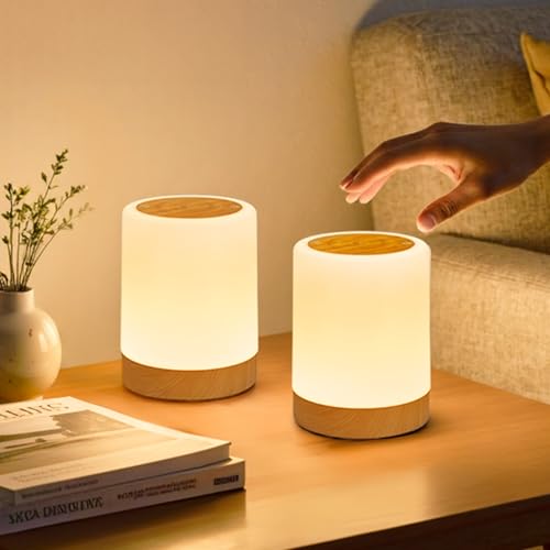 Detalle de Dorifun LED Nachttischlampe Touch Dimmbar 2er Set – Kabellos, Timer & Memory, 256 RGB Farben